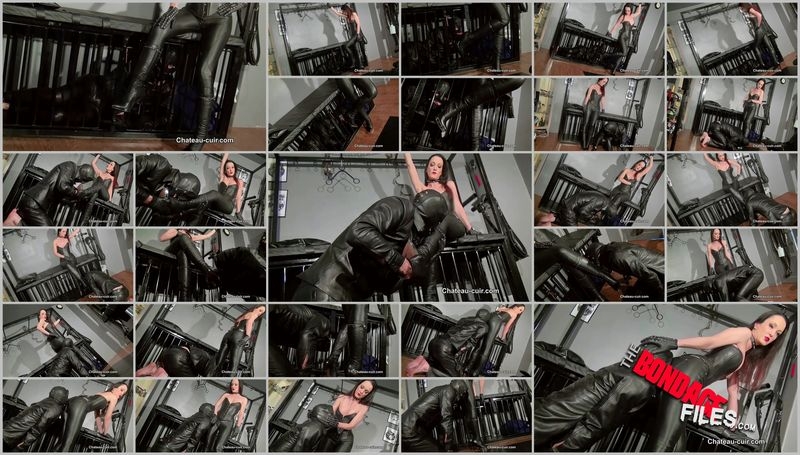 Caged leather slave [2020, Chateau-Cuir, Handjob, CBT, Blowjob, SiteRip, 720p]
