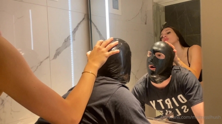 Mistresslhush -Onlyfans- Strap On Fucking My Caged Gimp Slave Hard Over The Sink, Making Him Watc...