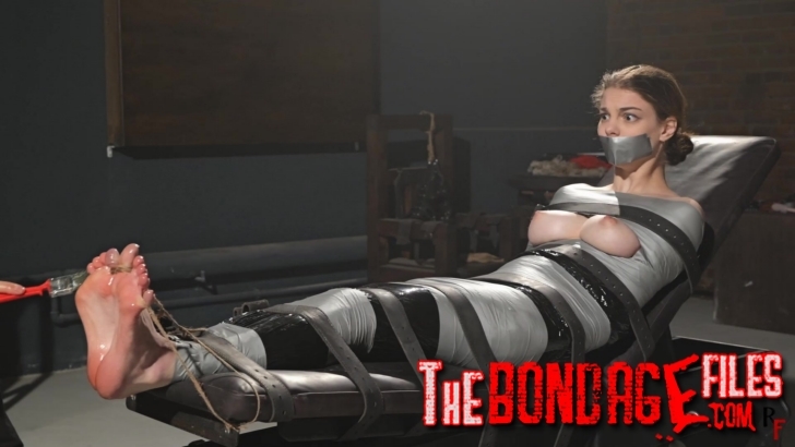 RFStudioProduction – Foxy in Tight Mummification with Exposed Breasts – Intense Bare Feet Ticklin...