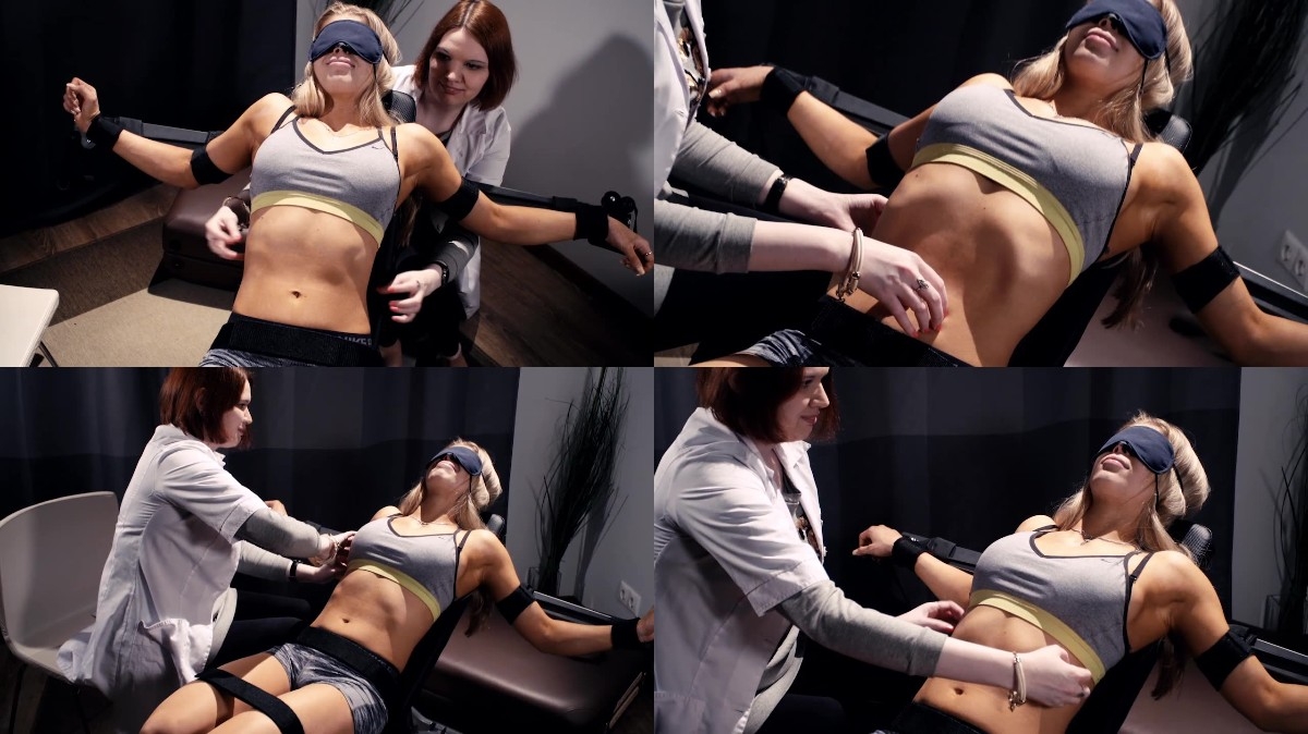 Fitness bikini champion blindfolded therapy – tickle bench