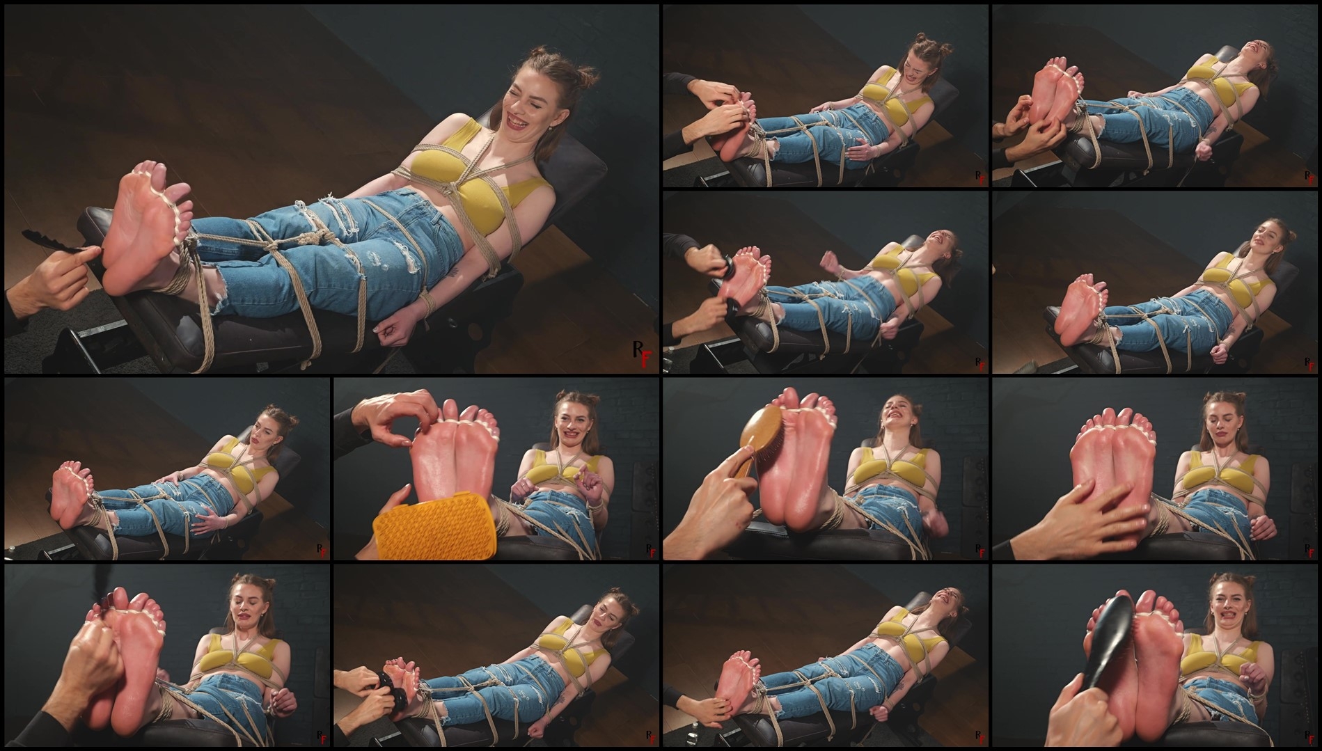 RFStudioProduction – Brittany Strapped to the Bench Barefoot Part 2 – Foot Tickling After Bastinado