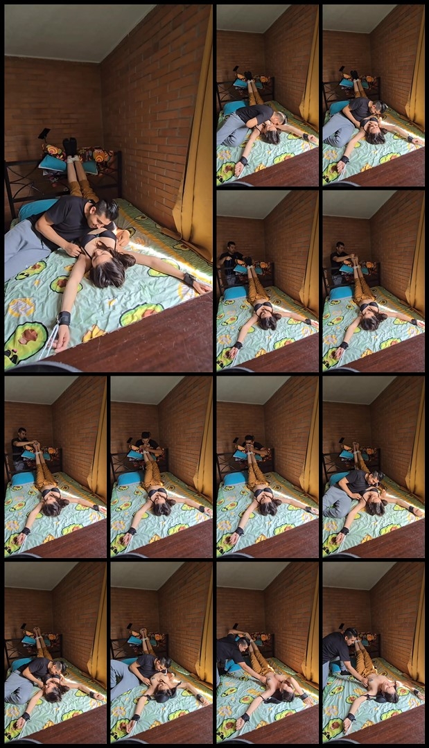 FancyFeetTopModels – mich is tied to the bed and gets her feet and armpits tickled