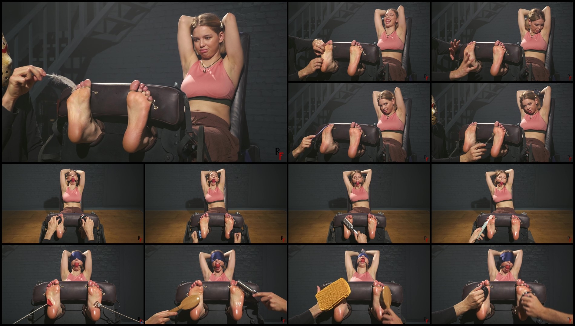 RFStudioProduction – Guzel in Stocks – Oiled Bare Soles Tickled and Ballgagged by Two Ticklers